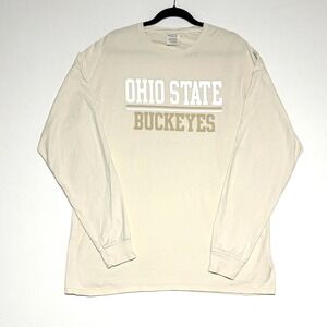 Ohio State Buckeyes Long Sleeve T Shirt Mens XL Cream USA Grown Cotton